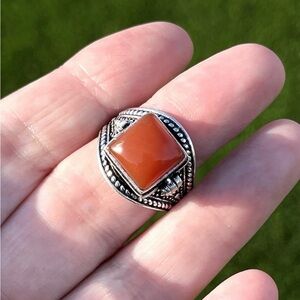 Natural Carnelian Poison Pill Locket Sterling Silver Ring Sz 9.5